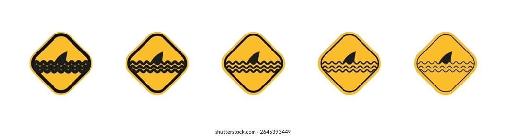 Peligro del signo de tiburón Vector esquema conjunto ilustración signo