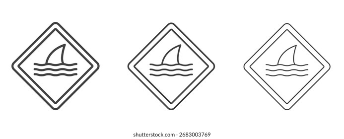 Danger of shark signs - editable stroke vector illustration