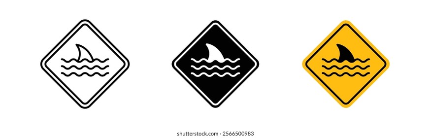 Danger of shark signs flat and linear vector illustration on white background.