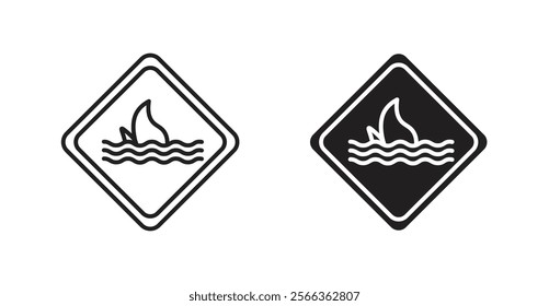 Danger of shark signs in line stroke and flat versions