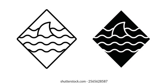 Danger of shark signs set in black and white colors