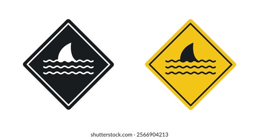 Danger of shark signs set in black and colored