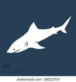 Danger Shark silhouettes in the deep blue set. Vector