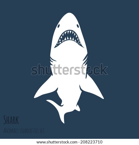 Danger Shark silhouettes in the deep blue set. Vector