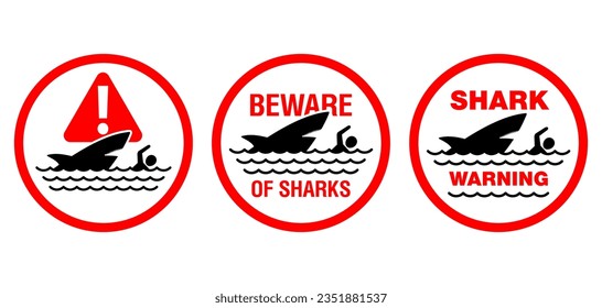 Danger - Shark Zone, Beware of Sharks. Caution attention sign for dangerous beach territory