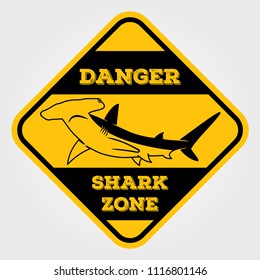 Danger, Shark Zone sign. Vector illustration.