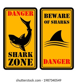 Danger. Shark zone. Sign with shark. Vector illustration