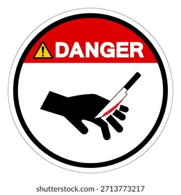 Manija afilada del cuchillo del peligro con la muestra del símbolo del cuidado, Ilustración vectorial, aislada en la etiqueta blanca del fondo.EPS10