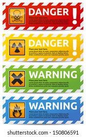 Danger sign banner with warning text. Isolated, multicolor version on white background.