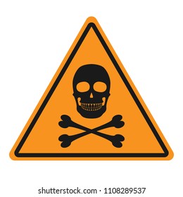 DANGER sign. Black skull and crossbones on yellow triangle. Vector icon.