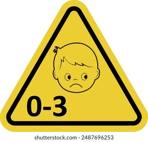 Danger sign for children from 0 to 3 years old. Carefully childrens near small parts, sharp objects, or toxic substances. Conditions or items that are dangerous for small children. Not for children.