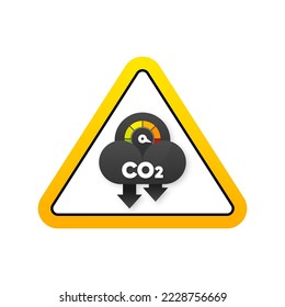 Gefahr durch CO2-Emissionen in Cloud-Symbol einzeln auf weißem Hintergrund. Symbol für Kohlendioxidformel. Konzept der Rauchbelastung. Vektorgrafik.
