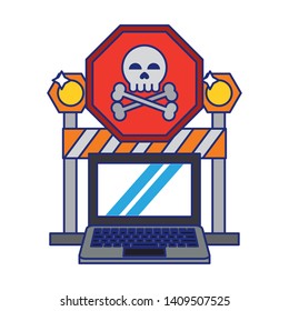 danger sign with computer icon cartoon vector illustration graphic design
