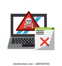 danger sign with computer icon cartoon vector illustration graphic design