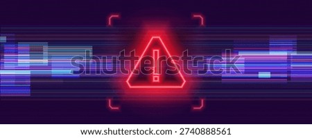 Danger sign. Digital security breach and data protection concept. Hacked system, cyber attack or system failure. Warning symbol on the screen. Vector illustration.