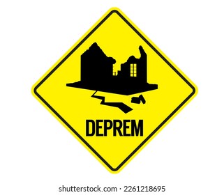 Danger sign, earthquake warning sign in Turkish language saying 'Deprem', vector