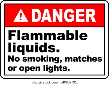 danger sign flammable liquids no smoking matches or open lights