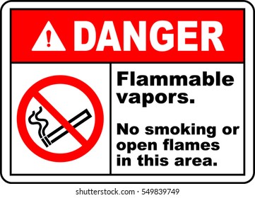 danger sign flammable vapors no smoking or open flames in this area