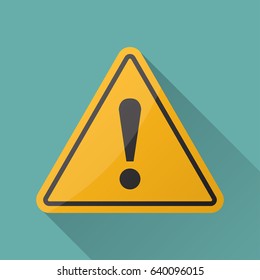 Danger sign in a flat design with long shadow