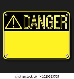 Danger Sign. Flat Sign. Print exclamation mark. Poster. Announcement about the dangers. Plate on the bolts. Vector board.