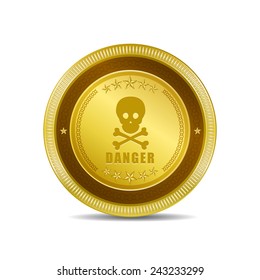 Danger Sign Golden Vector Icon Button