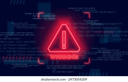 Danger sign. Hacked system or cyber attack. Warning symbol on the screen. Vector illustration.