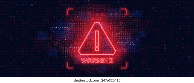 Danger sign. Hacked system or cyber attack. Warning symbol on the screen. Vector illustration.