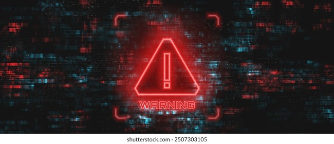 Danger sign. Hacked system or cyber attack. Warning symbol on the screen. Vector illustration.