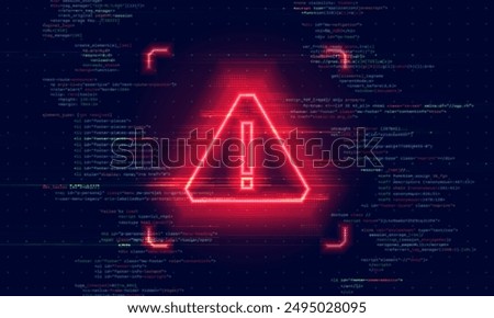 Danger sign. Hacked system or cyber attack. Warning symbol on the screen. Vector illustration.