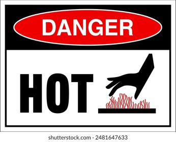 DANGER SIGN, HOT ICON, CAUTION SIGN , HOT SURFACE SYMBOL ISOLATED, HOT SURFACE, VECTOR ILLUSTRATION, HAND SIGN , SURFACE HOT -  WARNING SIGN