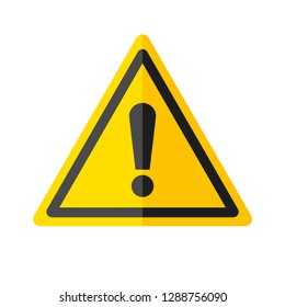 Icono de signo de peligro en estilo plano sobre fondo blanco, emblema de atención en triángulo amarillo, ilustración de diseño vectorial para el proyecto
