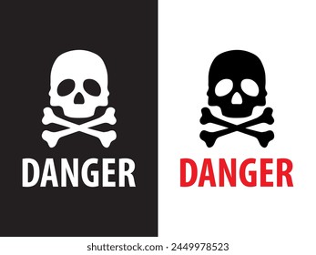 Danger sign logo vector illustration. Danger icon, danger symbol, warning zone, skull danger sign. Can use for infographic, banner, poster, web design. Isolated on white and black background. 