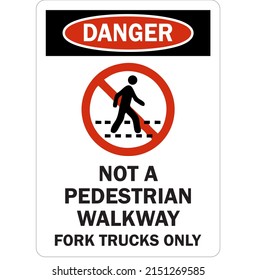 Danger Sign Not A Pedestrian Walkway - Fork Trucks Only (With No Man Walking Symbol).