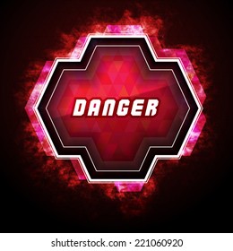 Danger sign on computer game screen / game badge