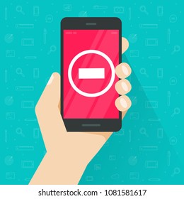 Danger sign on smartphone vector, flat cartoon mobile phone with dangerous connection or data symbol on screen, concept or risk alert, prohibited content warning, cellphone website caution