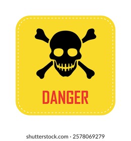 Danger sign on yellow background, skull and bones, safety warning, hazard alert