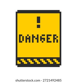 Peligro signo píxel. Advertencia de peligro Interfaz de mensaje de 8 bits. Advertencia - ventana de aviso en estilo de 8 bits.