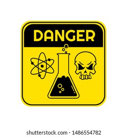 Danger sign with a scientific beaker or flask and a human skull. Toxic chemicals warning. 