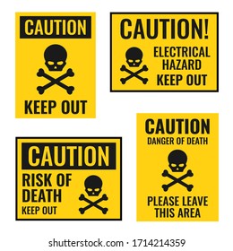 danger sign with scull and crossbones, warning icons set