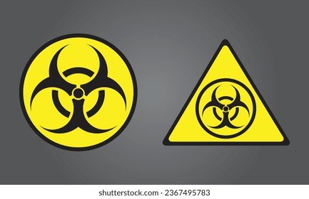 Danger sign. Set of vector icons. Hazard and warning symbols: radiation ionization, biohazard caution and danger zone. Collection of universal recognisable signs: bones with  skull, radioactivity.