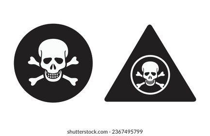Danger sign. Set of vector icons. Hazard and warning symbols: radiation ionization, biohazard caution and danger zone. Collection of universal recognisable signs: bones with  skull, radioactivity.