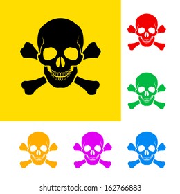 Danger sign of skull and cross bones with color variations. 