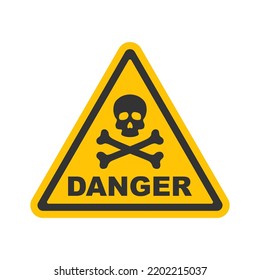 Danger sign with skull and crossbones. Warning sign icon. Yellow triangle with skeleton. Vector illustration