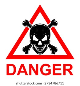Danger sign skull and crossbones warning symbol hazard alert flat vector illustration isolated on white background caution risk area high voltage toxic poison chemical safety label.