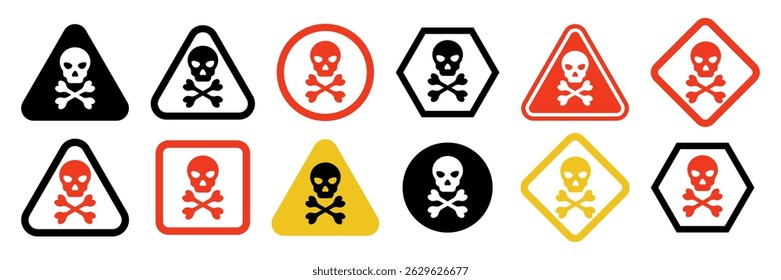 Danger Sign With Skull Icon Set Vector