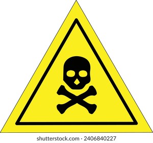 Danger sign with skull. Warning icon of poison, toxic, chemical and electricity yellow