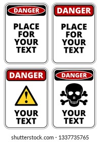 Danger  sign template with A4 format proportion. Two red, black and white colored design. Vector