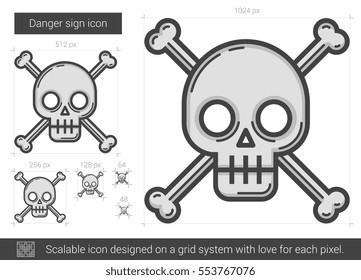 Danger sign vector line icon isolated on white background. Danger sign line icon for infographic, website or app. Scalable icon designed on a grid system.