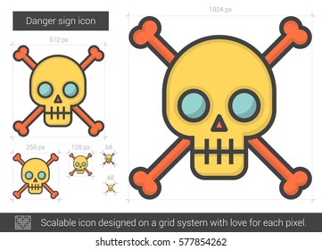Icono de línea vectorial de signo de peligro aislado en fondo blanco. Icono de la línea de signos de peligro para infografía, sitio web o aplicación. Icono escalable diseñado en un sistema de cuadrícula.