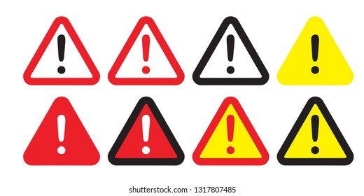 Danger sign, warning sign, attention sign. Danger warning attention icon with exclamation mark. Risk sign red black and yellow. - Vector